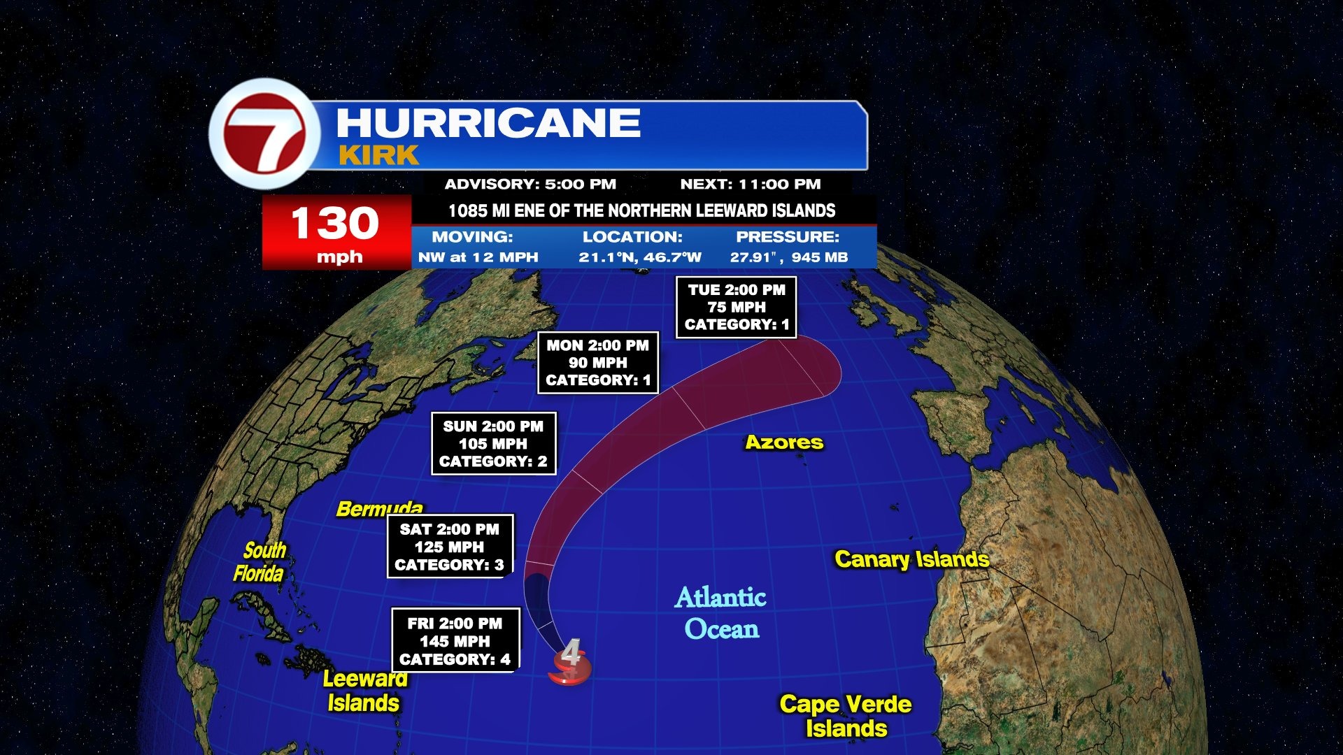 Hurricane Kirk strengthens into a Category 4 storm in the Atlantic
