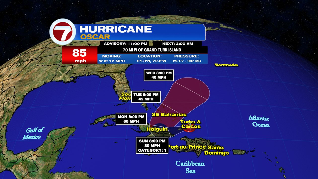 Hurricane Oscar brushes past Turks and Caicos and heads toward Cuba