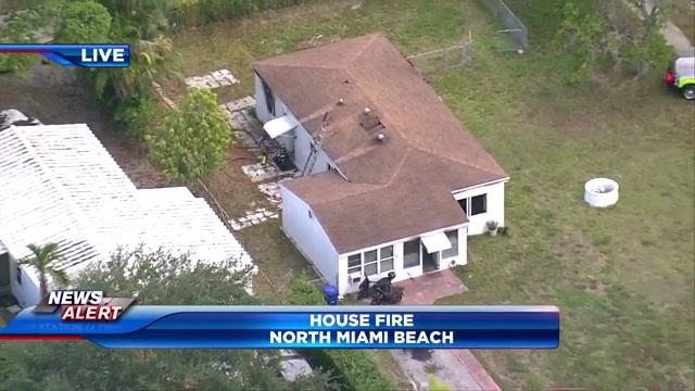 Woman OK after portion of home erupts in flames in North Miami Beach – WSVN 7News | Miami News, Weather, Sports
