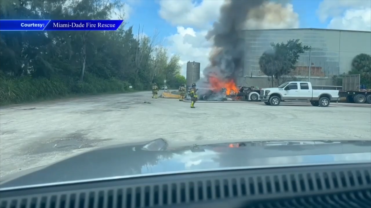 Crews extinguish trailer fire outside concrete plant in NW Miami-Dade ...