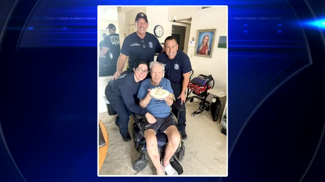 101-year-old veteran befriends Fort Lauderdale firefighters after medical care, is gifted new carpet - WSVN 7News | Miami News, Weather, Sports | Fort Lauderdale