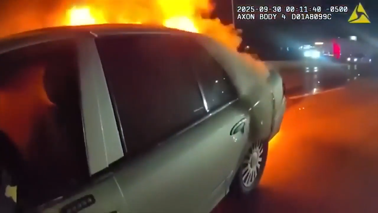 Video shows Dallas police officer rescue woman from burning car - WSVN ...
