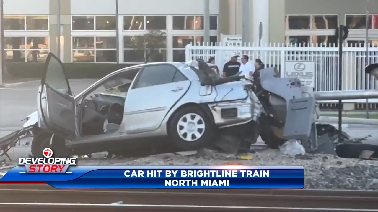 1 hospitalized after Brightline train crashes into vehicle in North Miami