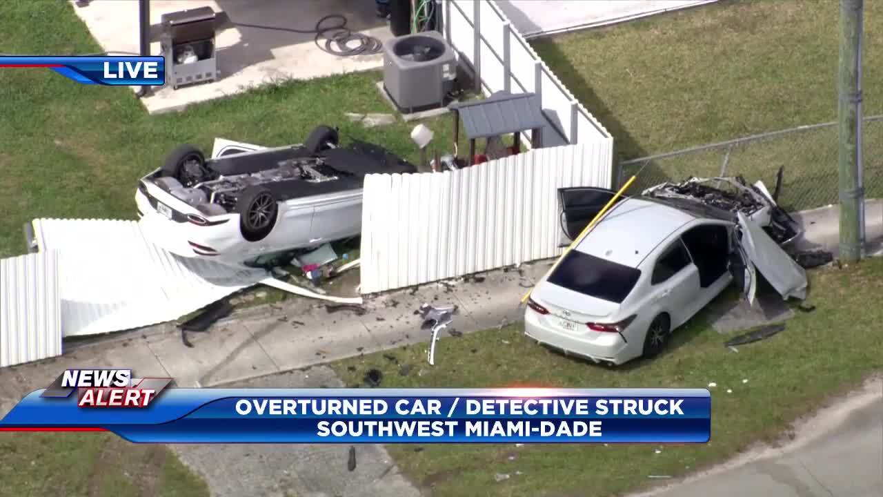 Subject in custody, deputy stable after crash ends in overturned vehicle in SW Miami-Dade