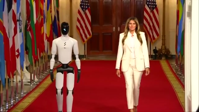 Melania Trump shares the spotlight with a robot at an education and technology event