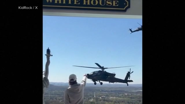 Army reviewing after helicopters hovered alongside Kid Rock’s swimming pool as he saluted