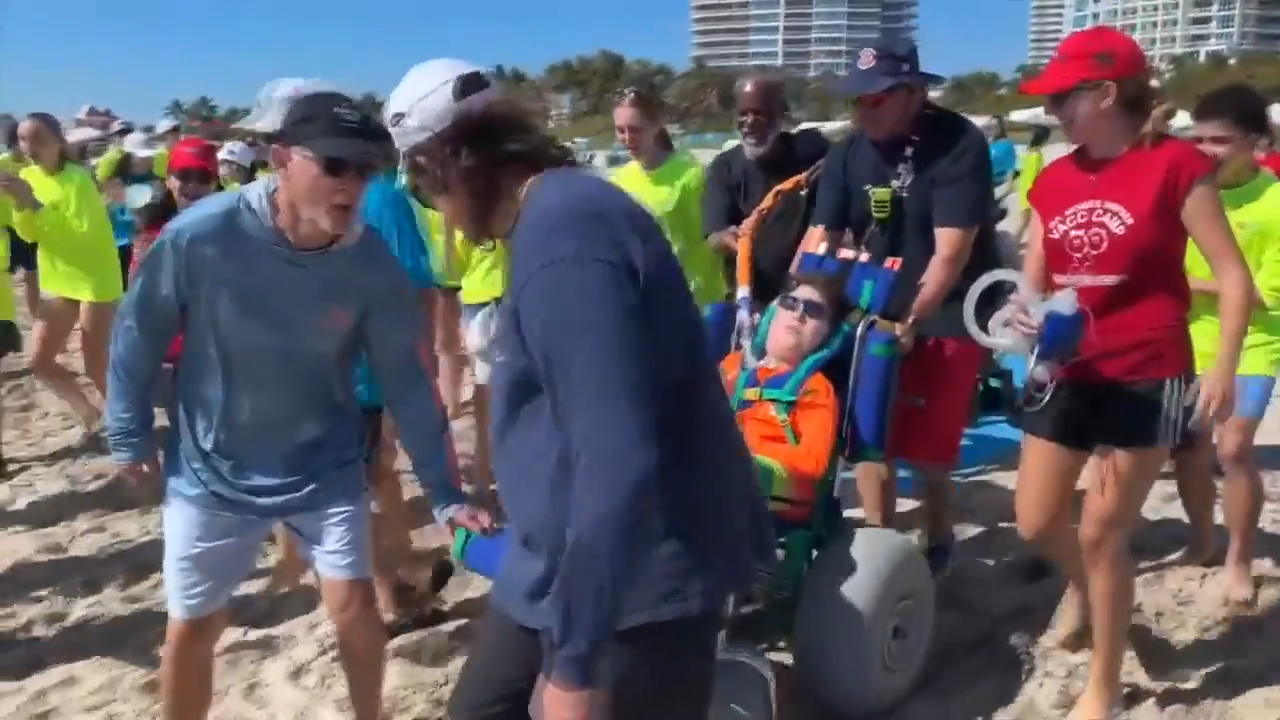 Young children with special needs enjoy beach day thanks to Miami Beach Fire Rescue and Nicklaus Children’s Hospital