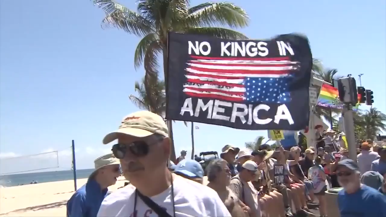 Demonstrators hit the streets of Fort Lauderdale, Hollywood as “No Kings” protests occur across Sout ...
