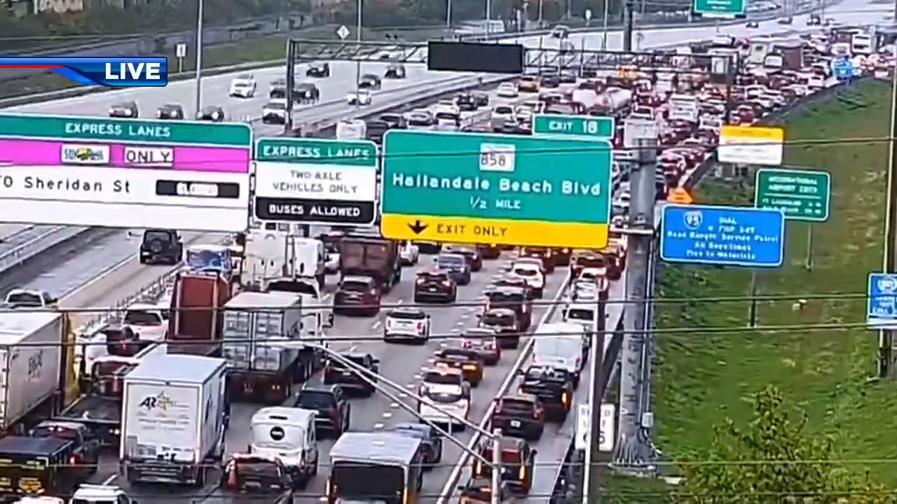 Tractor trailer rolls over on highway in Hallandale Beach, all northbound lanes of I-95 shutdown at Pembroke Road