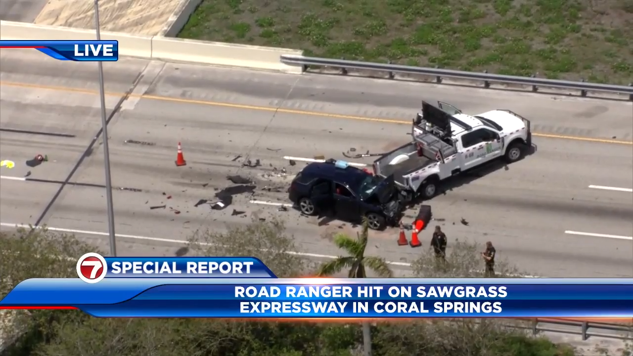2 adults, infant hospitalized after SUV collides with road ranger vehicle on Sawgrass Expressway in Coral Springs