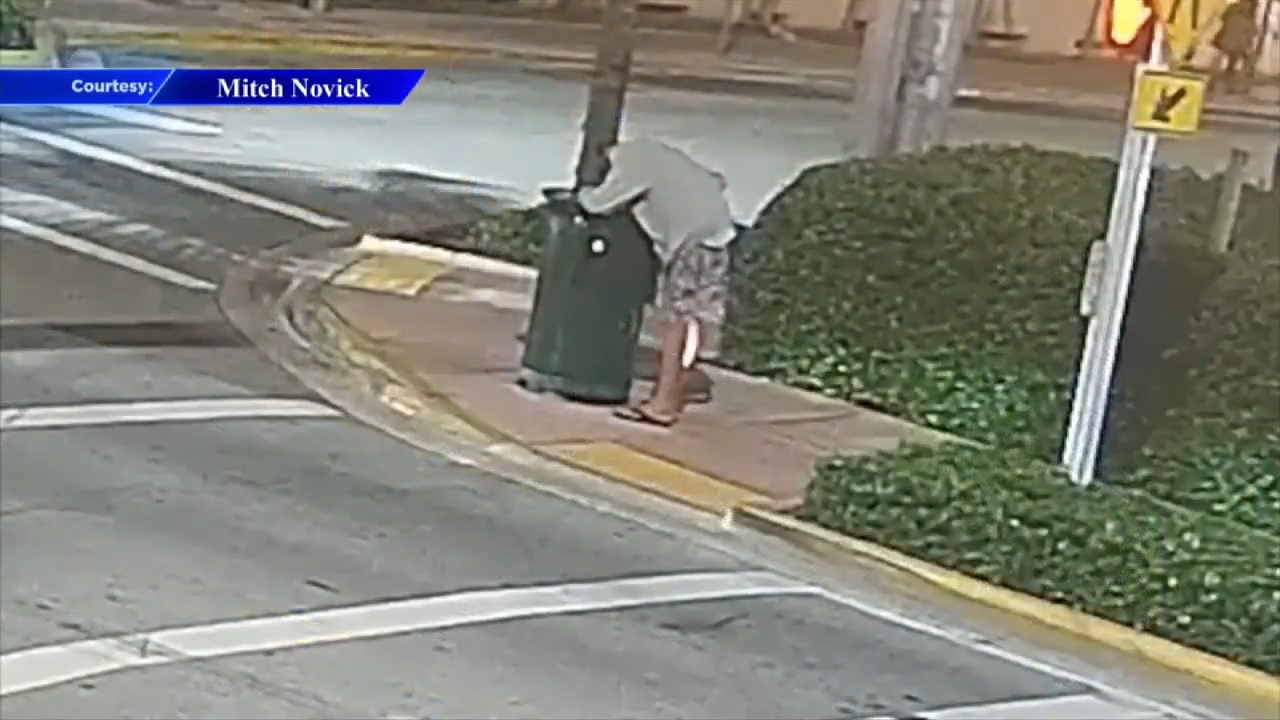 Authorities work to identify suspected arsonist after trash can goes up in flames in Miami Beach