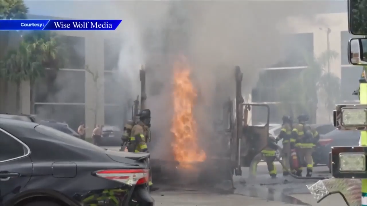 Firefighters get fiery dumpster truck under control in Southwest Miami-Dade