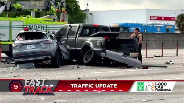1 dead, 1 hospitalized after pickup truck hits SUV on Palmetto Expressway in Doral; SB lanes closed near NW 36th St.