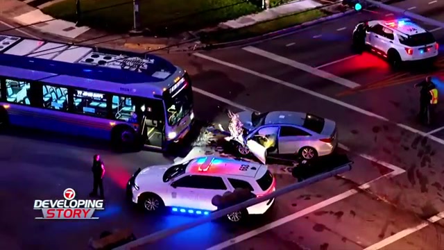 Car driver killed in collision with transit bus in Miami Gardens; bus driver hospitalized
