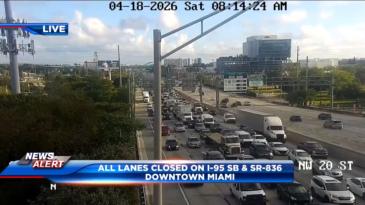 Lanes briefly closed, later reopened on I-95 southbound lanes at SR836 after accident causes massive backup