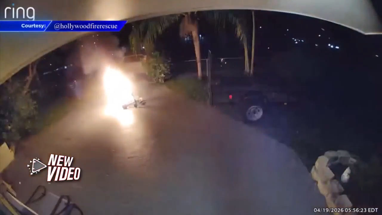 Video shows electric wheelchair bursting into flames after lithium battery explodes in Hollywood; homeowner speaks out