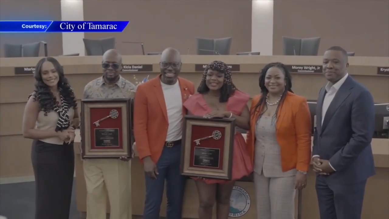 City of Tamarac celebrates singer Wyclef Jean, sister with key to the city to kick off Haitian Heritage Month