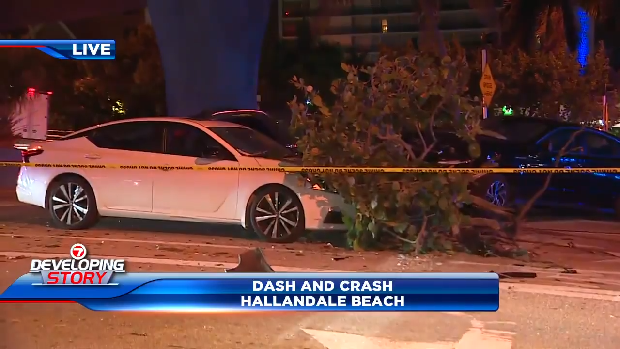Wanted man arrested after police pursuit ends in crash on Hallandale Beach; no injuries reported
