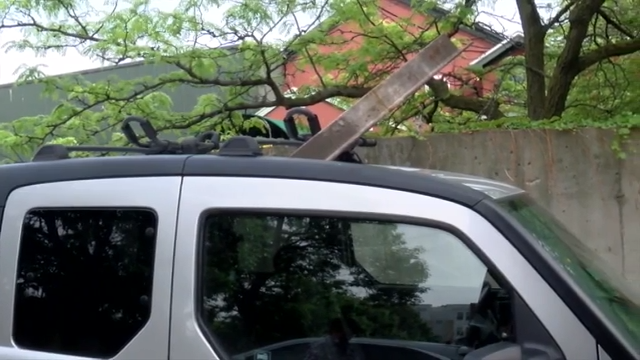 Driver survives terrifying close call with falling steel beam under ramp