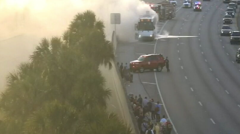 Traffic trouble in Miami after bus catches fire; no injuries reported