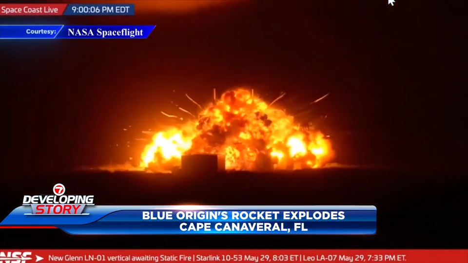 Blue Origin rocket explodes on the launch pad during an engine-firing test