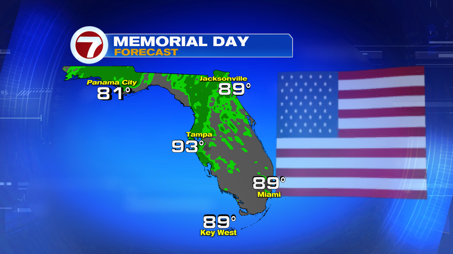 Typical Sun & Storms for Memorial Day