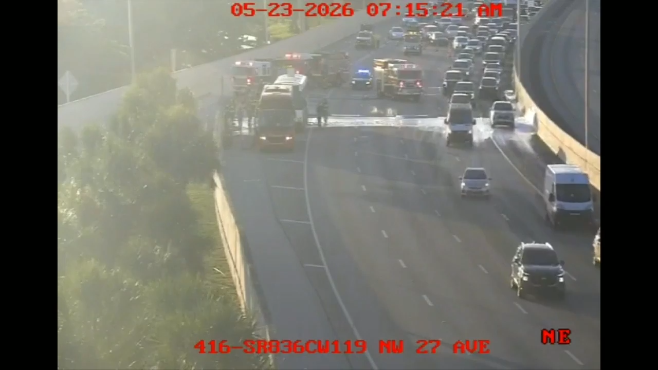 FHP briefly shuts down 2 WB lanes on SR 836 after vehicle fire causes delays; lanes reopened, no injuries reported