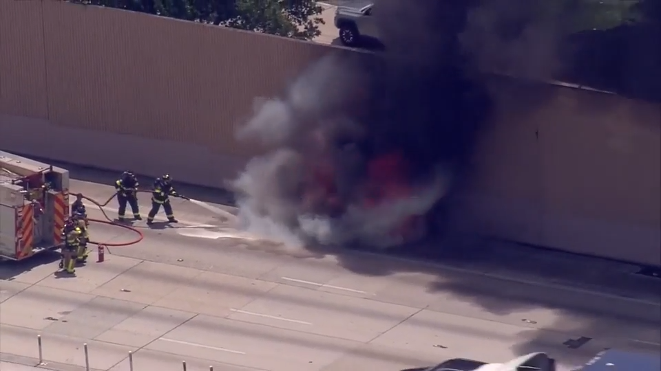 Car catches fire on I-95 in NW Miami-Dade, leading to NB lane closures near NW 95th St.