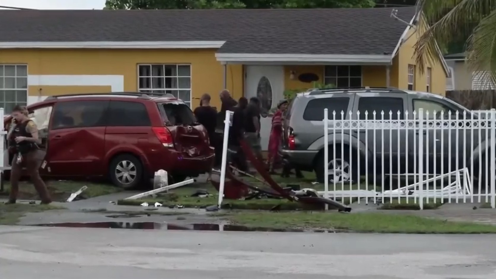 3 hospitalized after violent chain-reaction crash that caused parked car to hit wall of SW Miami-Dade home