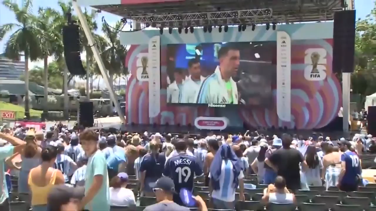 Argentinian fans gather at Manolo in North Beach, FIFA Fan Fest to watch 2-0 victory against Austria in World Cup match