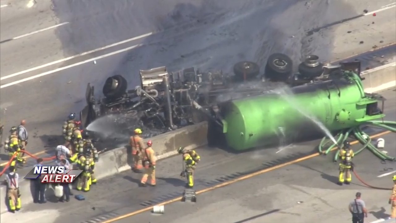 Septic tank truck driver killed in fiery rollover crash on Turnpike; all lanes reopen