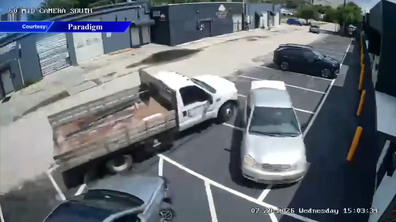Surveillance footage captures truck barreling into Lost City Brewing in North Miami