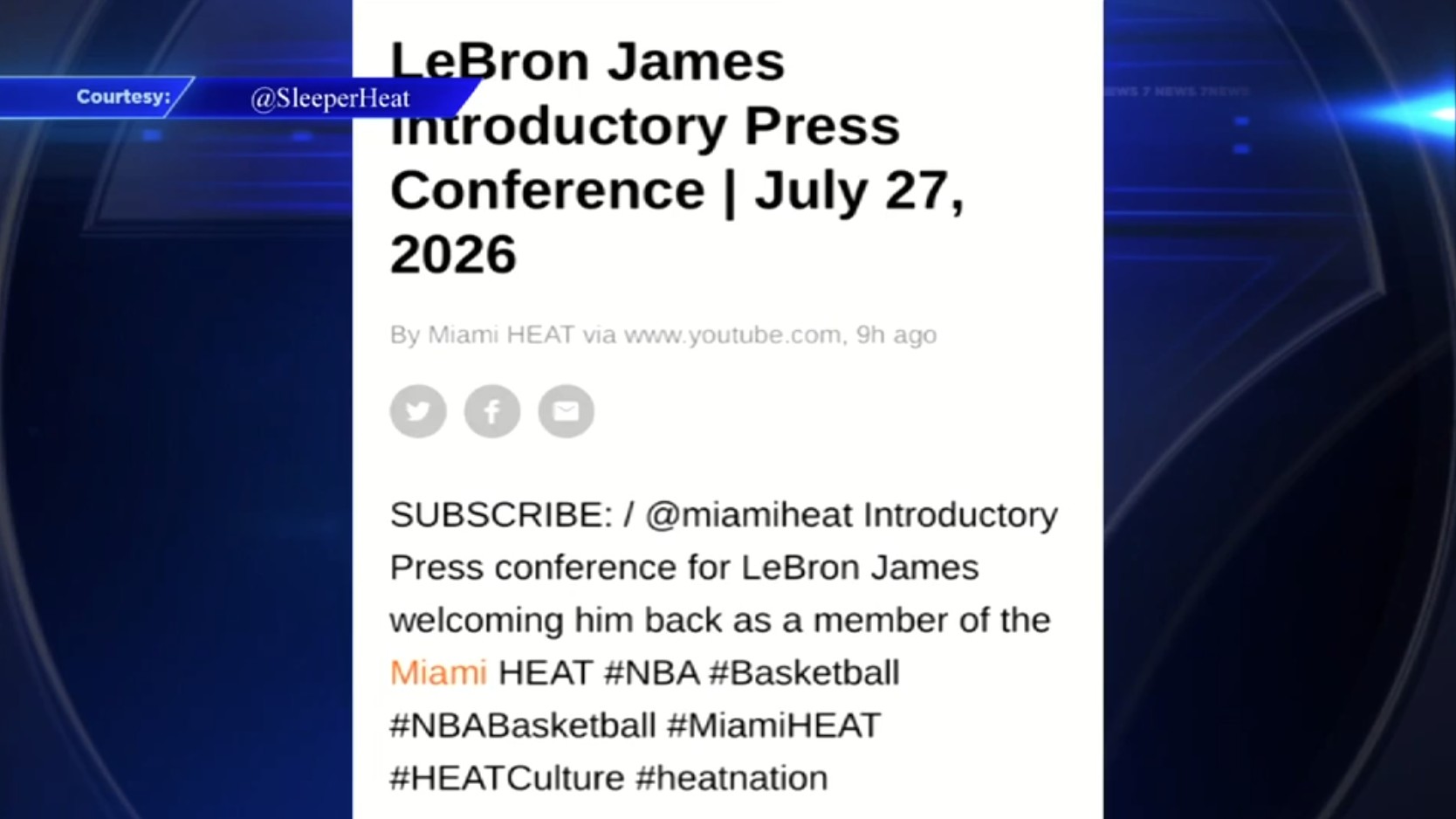 YouTube post rekindles hopes of LeBron James returning to Miami, but Heat says internal placeholder link was posted by mistake