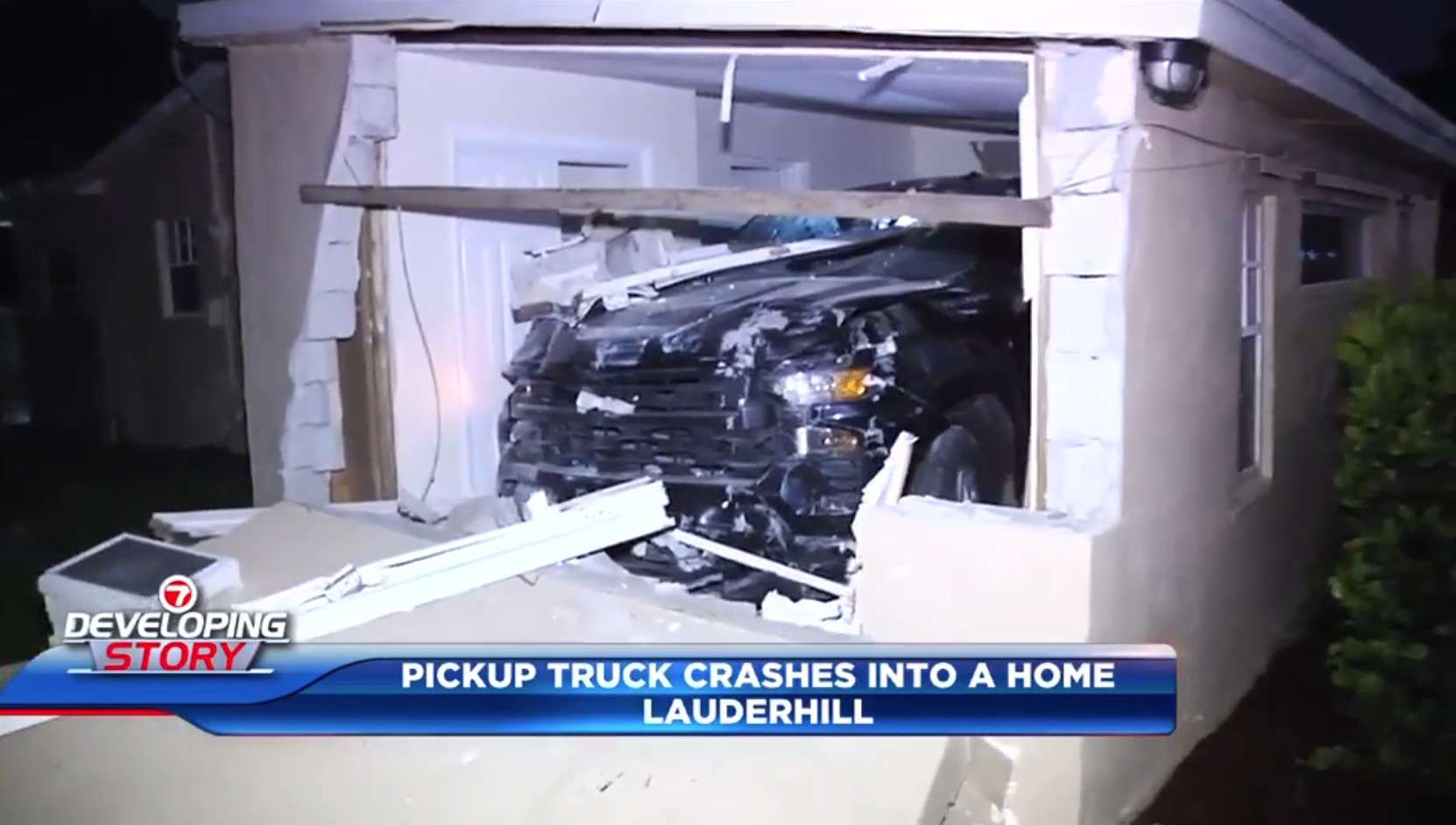 Pickup Truck Crashes Into Vacant Lauderhill House; Driver Arrested for Suspected DUI