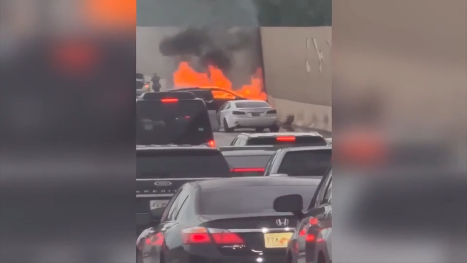 Crews extinguish car fire that erupted on I-95 near SR 112 in Miami
