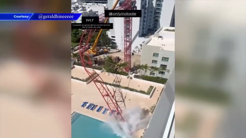 Crane arm crashes into high-rise pool in Miami; no injuries reported ...