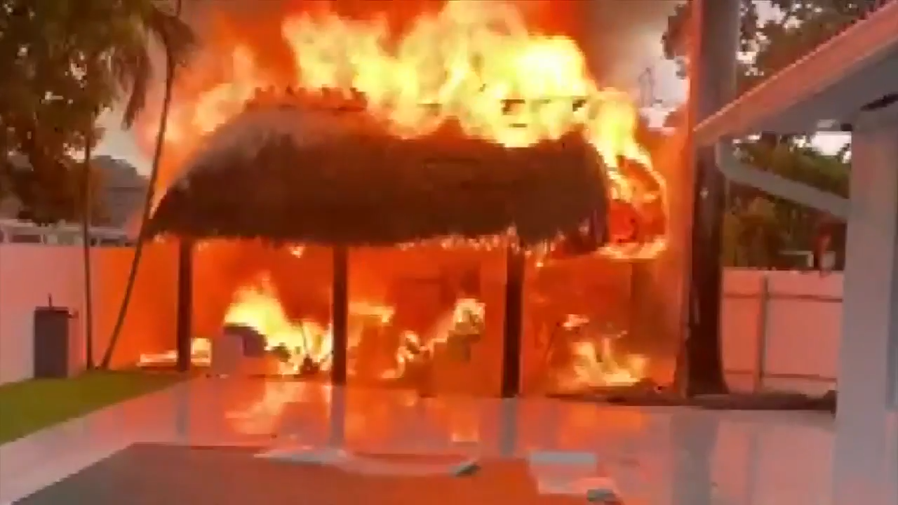 Gazebo catches fire after lightning strike in SW Miami-Dade; family is thankful home was spared