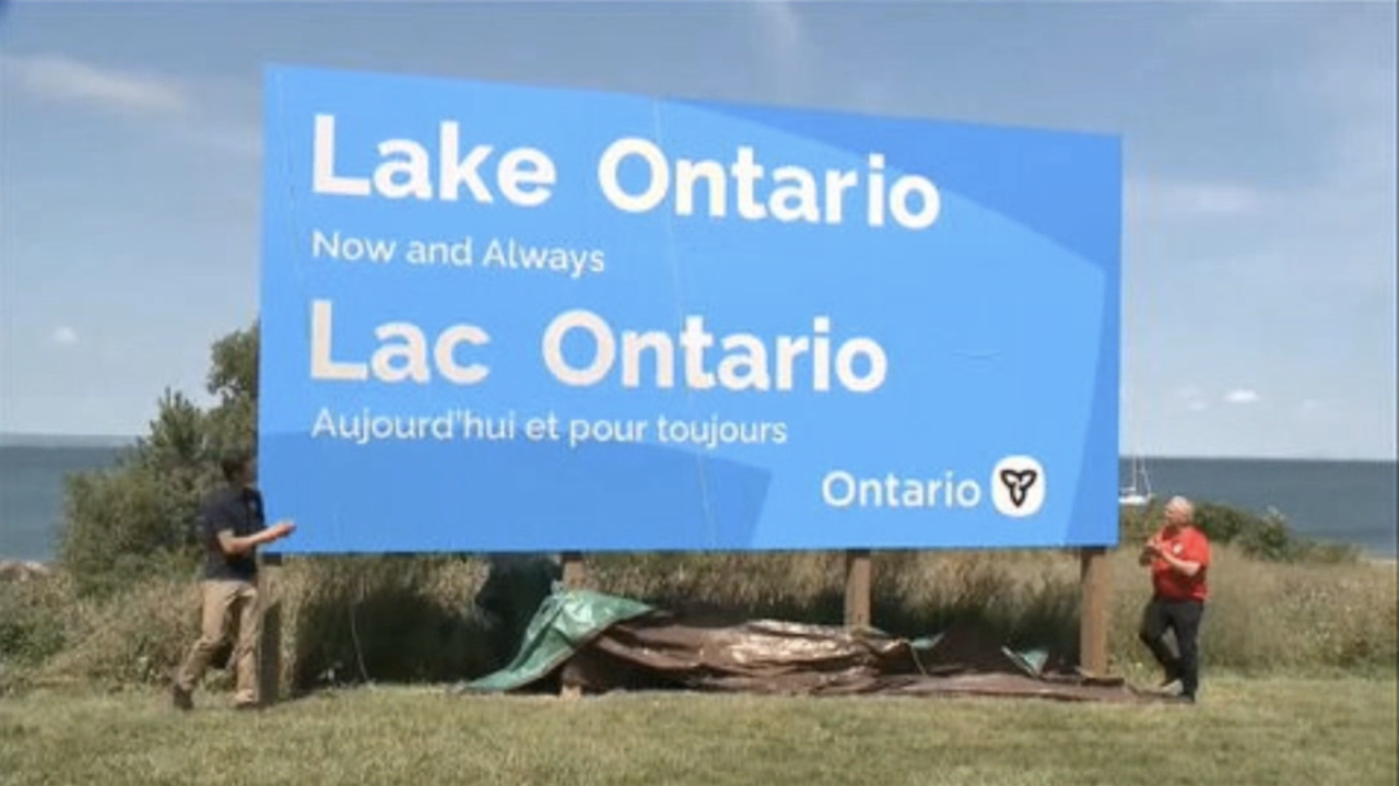 Ontario premier answers Trump’s ‘Lake America’ with giant ‘Lake Ontario’ sign