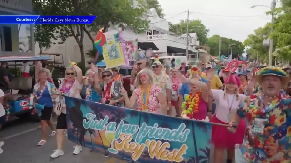 Parrot Heads march through Key West’s Duval Street to honor Jimmy Buffett in Labor Day festival