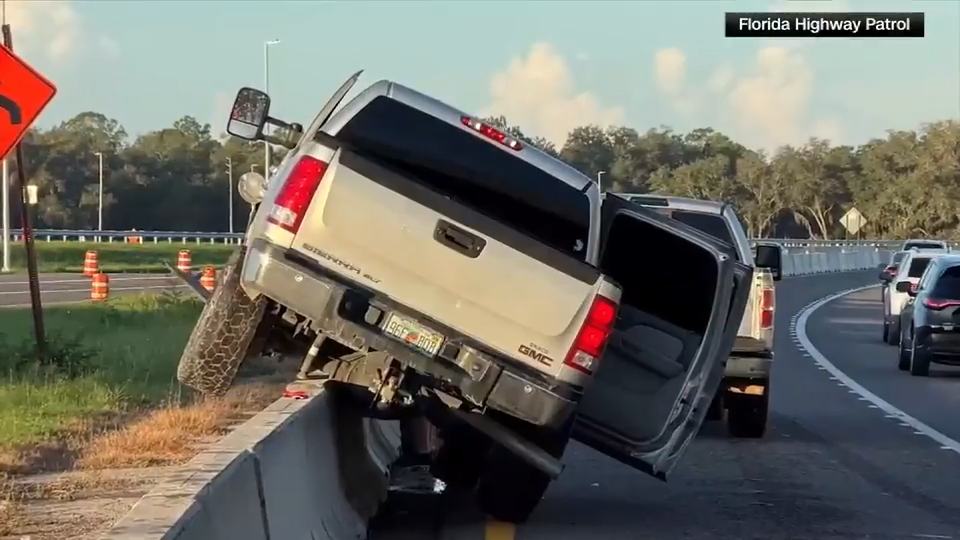 Florida man crashes truck onto concrete barrier while trying to apply deodorant