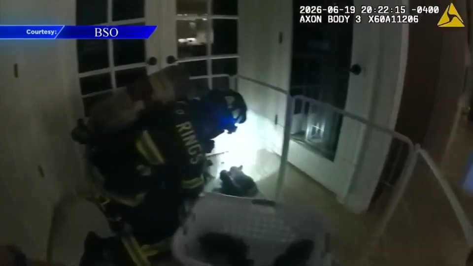 Bodycam video shows deputies rescuing 7 dogs from house fire in Parkland; first responders recognized by city