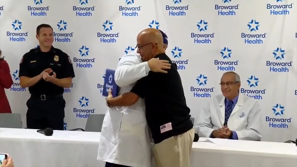 Former 9/11 first responder reunites with Coral Springs medical team after heart attack at hockey ga ...