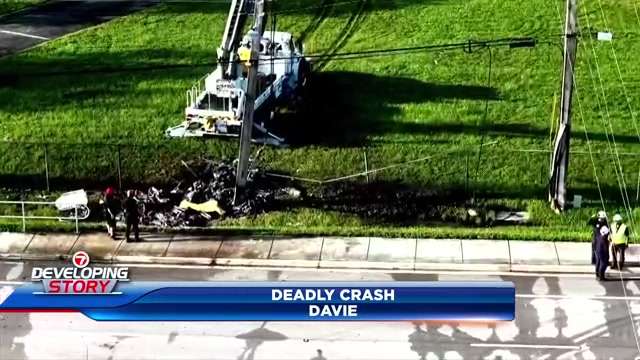 2 killed after car slams into light pole in Davie, catches fire; EB Nova Drive closed between College Ave and Davie Road