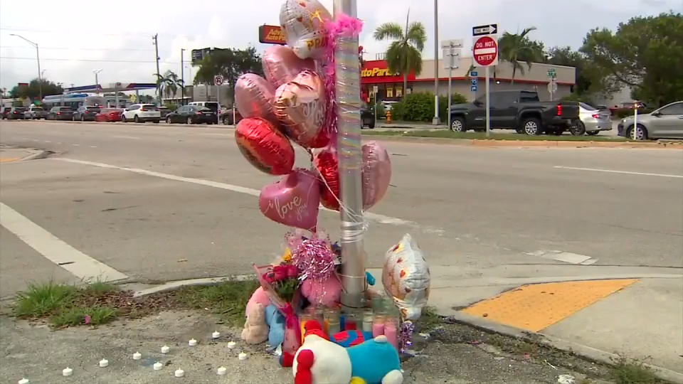 Makeshift memorial created for 10-year-old girl killed by hit-and-run driver in NW Miami-Dade