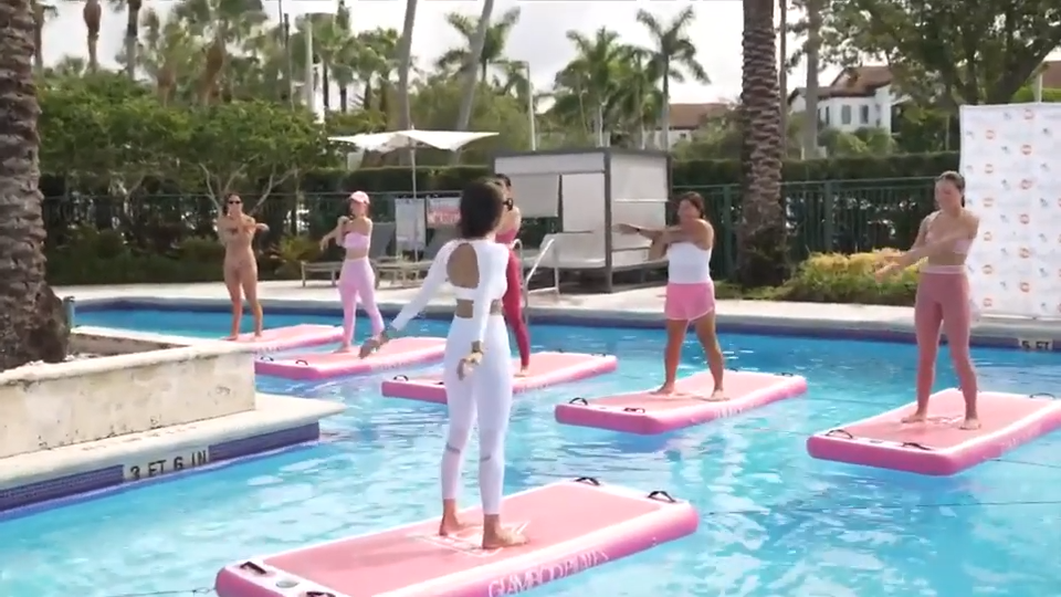 Floating Pilates studio hosts unique classes at outdoor pool in Doral
