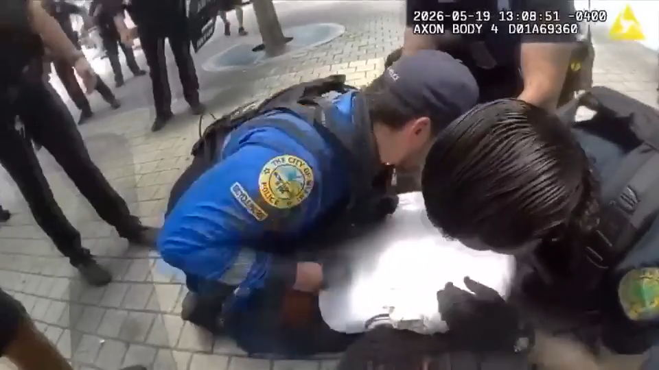 Bodycam footage shows Miami Police subduing suspect involved in beating, stabbing of woman in downtown Miami