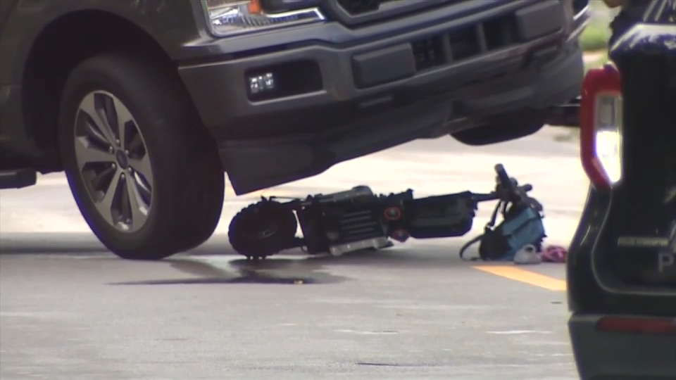 Father, 2 children hospitalized after scooter crashes into pickup truck in Hallandale Beach