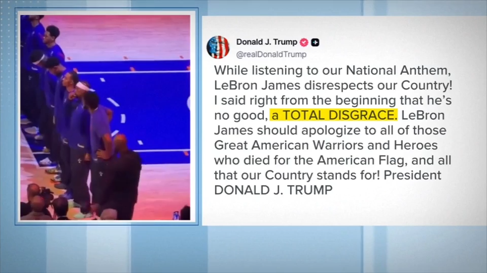 Trump blasts 76ers star LeBron James as ‘disgrace’ for not standing still during national anthem